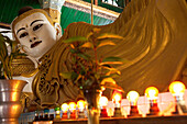 Lying Buddha inside buddhistic Kyaik Thanlan Pagoda, Mawlamyaing, Mon State, Myanmar, Birma, Asia