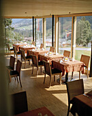 Restaurant in organic Hotel Chesa Valisa, Hirschegg, Kleinwalsertal, Austria