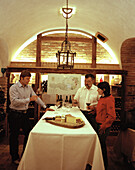 Wine tasting in the wine cellar of organic Hotel Chesa Valisa, Hirschegg, Kleinwalsertal, Austria