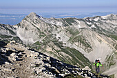 Mountaineer at Corno Grande, Gran Sasso National Park, Abruzzi, Italy, Europe