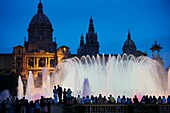 Palau Nacional and Magic fountain at Montjuich, Barcelona, Catalonia, Spain