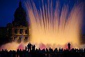 Palau Nacional and Magic fountain at Montjuich, Barcelona, Catalonia, Spain