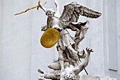 St Michael slaying Lucifer (1725) executed by the Italian sculptor Lorenzo Mattielli, Michaelerkirche (St Michael's church), Vienna, Austria