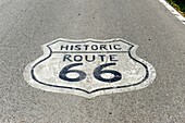 Route 66 symbol on road along Route 66 Mt Olive Illinois
