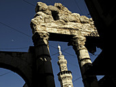 Umayyad Mosque minaret and ruins of the Roman temple of Jupiter, Damascus, Syria