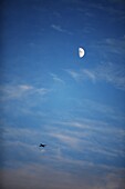 Flying plane and moon