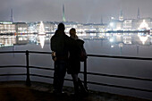 View over Inner Alster to town at Christmas time, Hamburg, Germany