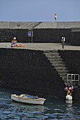 Habour and sun  bather, Puerto de la Cruz in the north,  Puerto de la Cruz, Tenerife, Canary Islands, Spain