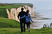 Couple Walking On The Cliffs Of Ault, Somme (80), Picardy, France