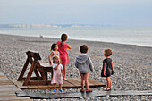 Children On A Shingle Beach, Somme (80), Picardy, France