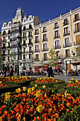 Garden And Apartment Buildings, Plaza Oriente, Madrid, Spain