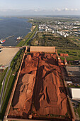 Aerial view of AOS bauxite loading wharf for aluminium production, site near Stade, Lower Saxony, Germany
