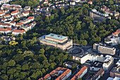 Aerial view of Braunschweig State Theatre and parks, Braunschweig, Lower Saxony, Germany