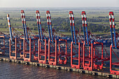 Aerial view of the container port terminal with gantry cranes, Bremerhaven, Bremen, Germany