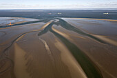 Luftbild, Leuchtturm Hohe Weg in der Wesermündung, tückische Sandbank nahe Fahrtrinne, Niedersachsen, Deutschland