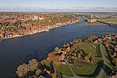 Aerial view of Lauenburg on the upper Elbe River, Schleswig-Holstein, Lower Saxony, Germany