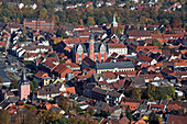 Aerial shot of old town with Juleum Novum, Helmstedt, Lower Saxony, Germany