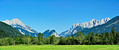 Panorama with gap of Enns through Gesaeuse mountains, Gesaeuse National parc, valley of Ennstal, Styria, Austria
