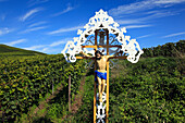 Wayside cross in vineyard, Jechtingen, Sasbach am Kaiserstuhl, Black Forest, Baden-Wuerttemberg, Germany