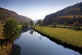 Wiesent Valley in autumn, Franconian Switzerland, Franconia, Bavaria, Germany