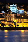 Matriz and Carmo church at night, Horta, Island of Faial, Azores, Portugal, Europe