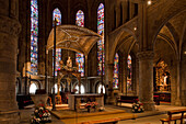 Altar inside church Iglesia de la Real Colegiata de Santa Maria, Roncesvalles, Province of Navarra, North Spain, Europe