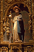 Statue of St. James inside church Iglesia de la Real Colegiata de Santa Maria, Roncesvalles, Province of Navarra, Northern Spain, Spain, Europe