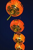 lanterns hanging at at a temple during Chinese New Year in Bangkok Thailand