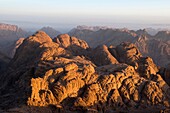 beautiful morning light on the summit of Mount Sinai Mt Moses in the desert of Egypt