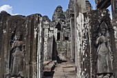 Angkor (Cambodia): a door with apsaras relieves at the Bayon