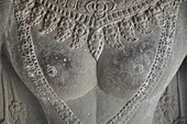 Angkor (Cambodia), detail of an apsara relief at the Angkor Wat: nipples touched by visitors in sign of good luck