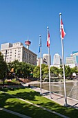 Olympic Plaza with Calgary Tower in Calgary, Alberta, Canada