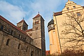 The two towers of the basilica of St. Servatius in Quedlinburg, Harz, Saxony-Anhalt, Germany, Europe