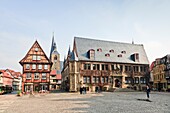 The historic market square of Quedlinburg, Harz, Saxony-Anhalt, Germany, Europe