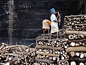 Firewood for cremation ceremonies, Varanasi, Uttar Pradesh, India