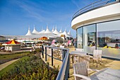 Skyline Pavilion and Funfair from Kaleidoscope bar terrace at Ocean Hotel. Butlins. Bognor Regis. Arun. West Sussex. England. UK.