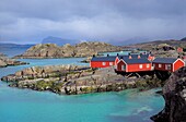 Norway, Nordland, Lofoten Islands, Mortsund, Fishing cabins or Rorbuer