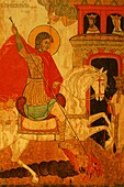 Finland, Kuopio, Orthodox church museum, Icon of St George slaying the dragon 18th century