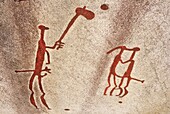 Sweden, Bohuslan, World Heritage Site, Tanum, Vitlycke rock carvings, Lovers and hunter hoding an axe The rock carvings of Tanum are over 400 groups of Bronze Age petroglyphs located in an area of about 45 km¬= They were carved into the rocks between ca