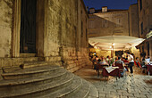 Pavement cafe near Church of Saint Blaise in the evening, Luza square, Dubrovnik, Dubrovnik-Neretva county, Dalmatia, Croatia