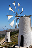 Windmills with sails, Lasithi Plateau, Prefecture Lasithi, Crete, Greece