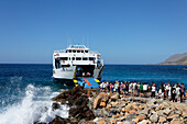 Passengers waiting for South Coast Ferry Boat, Chora Sfakion, Crete, Greece