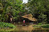 Frau im Boot, Landschaft am Mekong, Vietnam