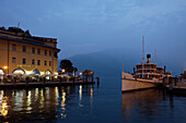 Quay in the evening, Paddle Wheel Steamer at the pier, Riva, Lake Garda, Trento, Italy