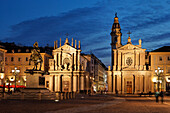 Statue Emanuele Filiberto, Church of Santa Cristina, Church of San Carlo, Piazza San Carlo, Turin, Piedmont, Italy