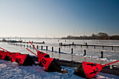 Bojen vor zugefrorener Aussenalster, Winterimpressionen, Hamburg, Deutschland, Europa
