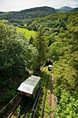 The water-powered cliff railway at The Centre for Alternative Technology, Machynlleth, Powys Wales UK