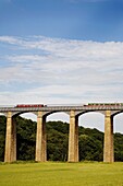 Two Narrowboats Crossing Thomas Telfords Pontcysyllte Aqueduct over the Dee Valley North Wales