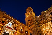 The Cathedral and Bishops Palace at Dusk Malaga Spain