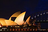 The Opera House and Harbour Bridge at Night Sydney New South Wales Australia